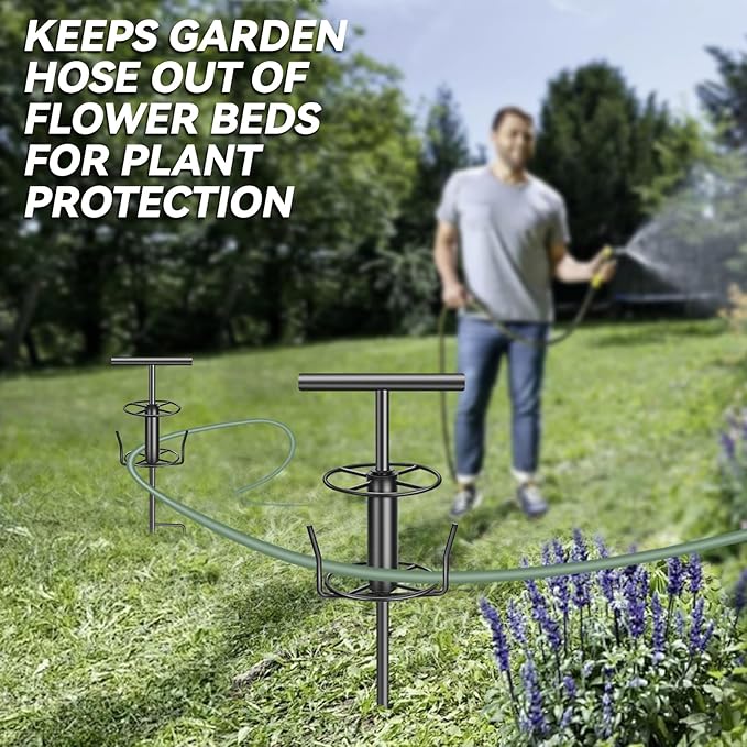 Garden Hose Guide Spike, Metal Hose Guides for Garden Heavy Duty, Hose Pulling Stand Reel for Gardens Corner, Auxiliary Water Hoses Support, Lawn & Gardens Watering Equipment, Plant Flower Protector
