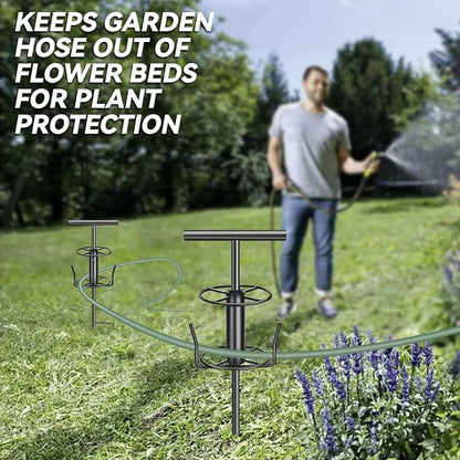 Garden Hose Guide Spike, Metal Hose Guides for Garden Heavy Duty, Hose Pulling Stand Reel for Gardens Corner, Auxiliary Water Hoses Support, Lawn & Gardens Watering Equipment, Plant Flower Protector