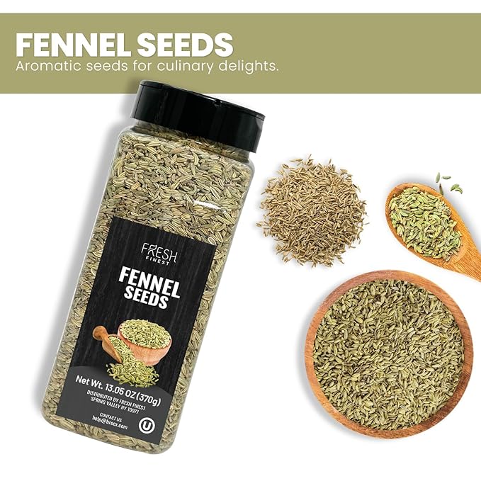 Fresh Finest Fennel Seeds, Premium Whole Fennel Seed for Cooking, Baking, Digestive Health, Non GMO, All Natural - 370G (13.05oz)