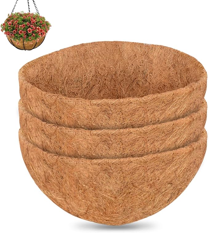 ZeeDix 3Pcs 12 Inch Coconut Liners for Planters, Round Hanging Basket Liners 100% Natural Coco Coir Basket Coco Replacement Liners for Hanging Basket Planters Flowers Vegetables(12in-3pcs)