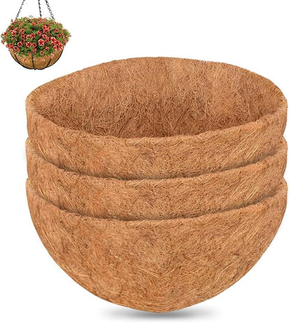 ZeeDix 3Pcs 12 Inch Coconut Liners for Planters, Round Hanging Basket Liners 100% Natural Coco Coir Basket Coco Replacement Liners for Hanging Basket Planters Flowers Vegetables(12in-3pcs)