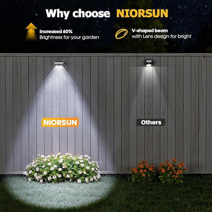 NIORSUN Solar Fence Lights,8 Pack Solars Deck Light,RGB Color,Outdoor Bulb Waterproof Led IP65,Outdoor Fence Light,Power Patio Lamp with Lenses for Outside/Backyard/Railing/Yard(White)