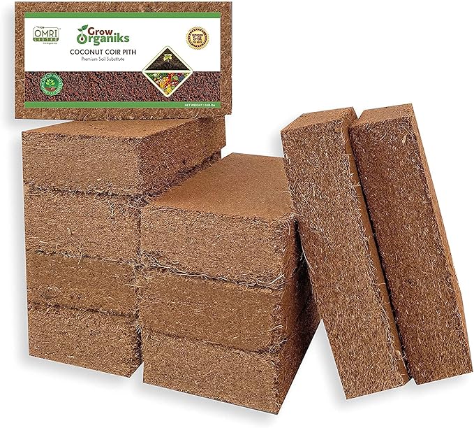 Pack of 10 Organic Coco Coir Bricks - 100% Natural Compressed Coco Peat Brick Coconut Fiber Substrate, Plant Soil Enhance Root Growth for Herbs, Flowers, House Plants