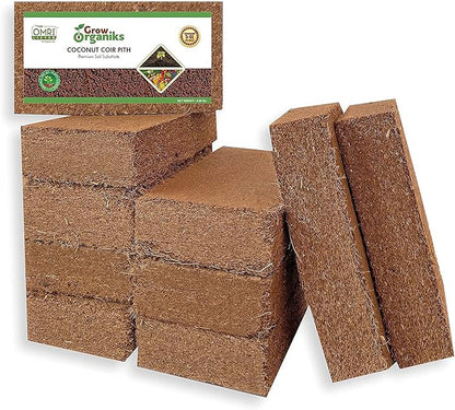 Pack of 10 Organic Coco Coir Bricks - 100% Natural Compressed Coco Peat Brick Coconut Fiber Substrate, Plant Soil Enhance Root Growth for Herbs, Flowers, House Plants