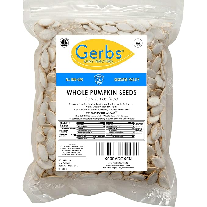 Jumbo Raw Pumpkin Seeds in Shell by Gerbs - 2 LBS - Top 11 Food Allergen Free & Non GMO - Vegan & Kosher - Premium Giant Size Whole Pepitas – COG USA