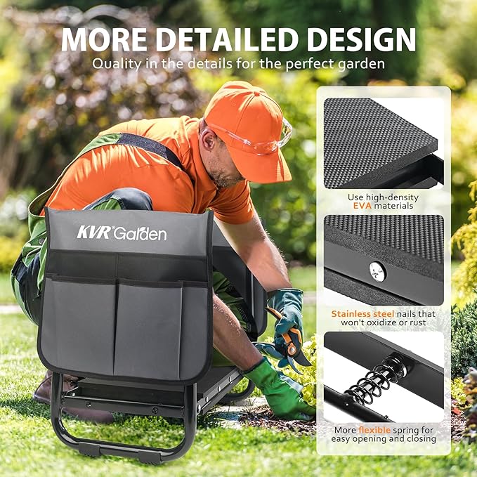 KVR Garden Kneeler Seat Heavy Duty, Upgraded Garden Bench Widened 10.2", Anti-Rust & Anti-Wear, Foldable Gardening Stool Prevents Back Pain Knees, Gift for Women Men, Seniors, Mom, Dad