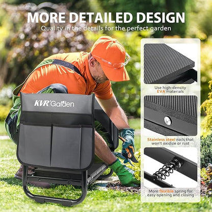 KVR Garden Kneeler Seat Heavy Duty, Upgraded Garden Bench Widened 10.2", Anti-Rust & Anti-Wear, Foldable Gardening Stool Prevents Back Pain Knees, Gift for Women Men, Seniors, Mom, Dad