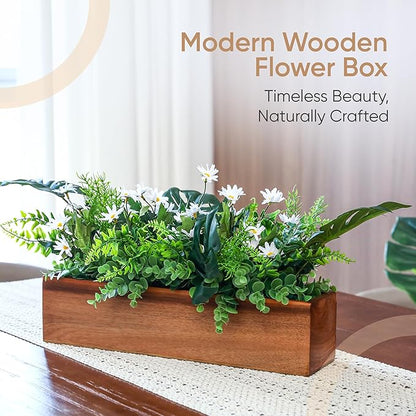 zaqro Wood Planter Box Set of 2 – Real Acacia Planter Boxes with Removable Soft Plastic Cut to fit Liners – Long Rectangular Indoor - Window Planter Box for Herbs, Flowers, Succulents