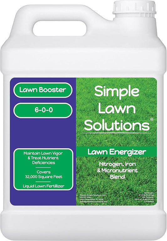 Commercial Grade Lawn Energizer- Grass Micronutrient Booster with Iron and Nitrogen- Liquid Turf Spray Concentrated Fertilizer- Any Grass Type, All Year- Simple Lawn Solutions (2.5 Gallons)