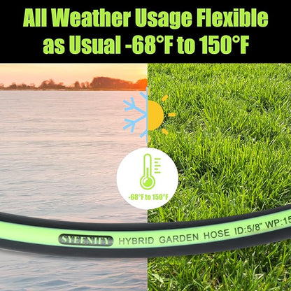SYEENIFY Garden Hose 75ft 5/8", Heavy Duty No Kink Water Hose, No Tangle Flex Rubber Garden Hose for Lawns,Floor,Yard Washing,Pet Cleaning