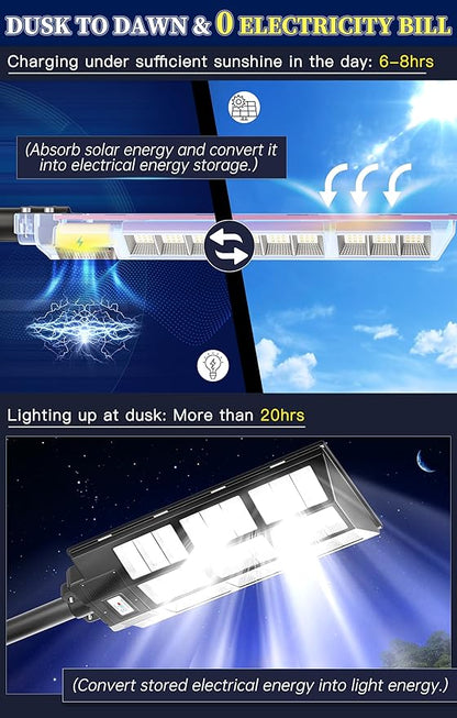 Gefolly SL-7200W Solar Street Light Outdoor, Wide Angle 450000LM 3000K/4000K/6500K Commercial Parking Lot Light Dusk to Dawn, IP67 Flood Outdoor Lamp for Basketball Court, Road, Yard