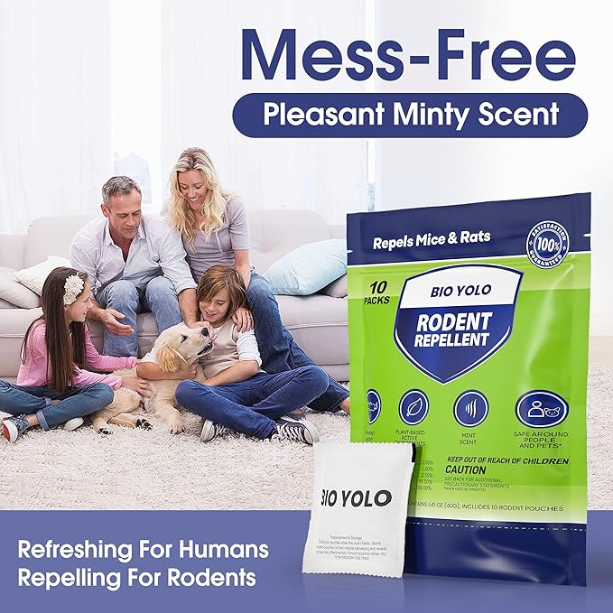 Rodent Repellent Pouches – Peppermint Oil, Plant-Powered – Repels Mice, Rats & Squirrels, Mouse Repellent– Protects Indoor, Car, RV, Boat, Garage & Cabin – 10 Pouches