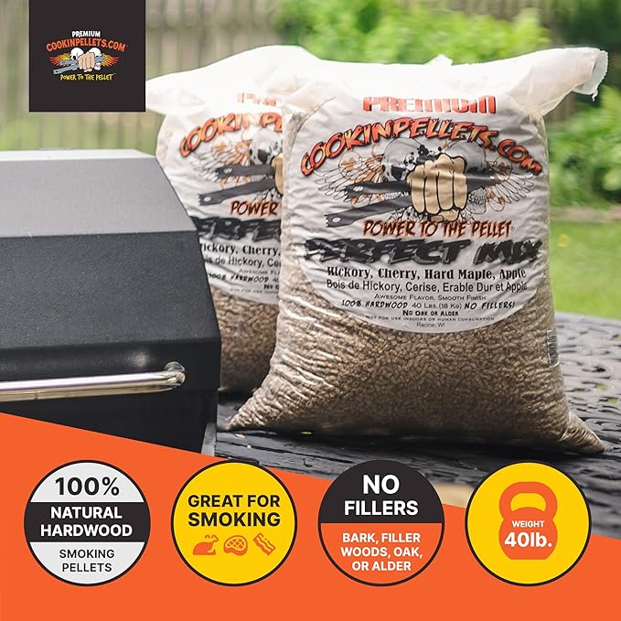 CookinPellets Perfect Mix Natural Hardwood Hickory, Cherry, Hard Maple, and Apple BBQ Grill Wood Pellets for Pellet Grill and Pellet Smoker, 40 Lb Bag