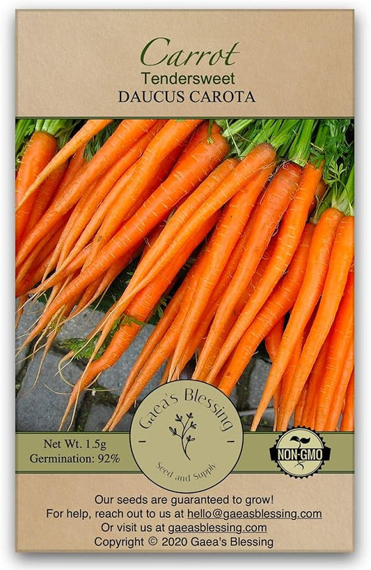Gaea's Blessing Seeds - Carrot Seeds - Tendersweet - Non-GMO Seeds with Easy to Follow Planting Instructions - Heirloom Net Wt. 1.5g Germination Rate 91%