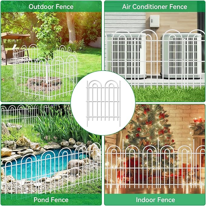 15 Panels Decorative Garden Fence, 32 in(H) X 30 ft(L) No Dig Dog Fence Outdoor for Yard, Rustproof Tall Metal Garden Fencing Animal Barrier with Ground Stakes, Temporary Fencing for Patio, White
