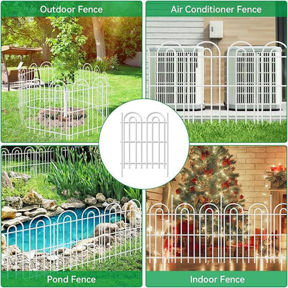 15 Panels Decorative Garden Fence, 32 in(H) X 30 ft(L) No Dig Dog Fence Outdoor for Yard, Rustproof Tall Metal Garden Fencing Animal Barrier with Ground Stakes, Temporary Fencing for Patio, White