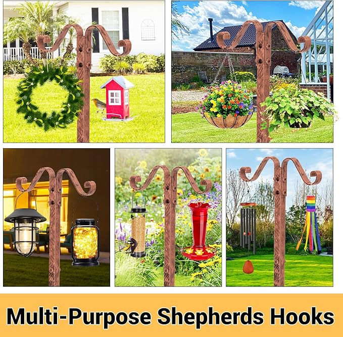 Garden Hose Holder Hanger Freestanding, Upgraded 4 Spikes Heavy Duty Storage Reel Stand with Shepherds Hooks, Holds 150ft Hose for Outside Garden Yard Lawn vegetable patch(Vintage Bronze)