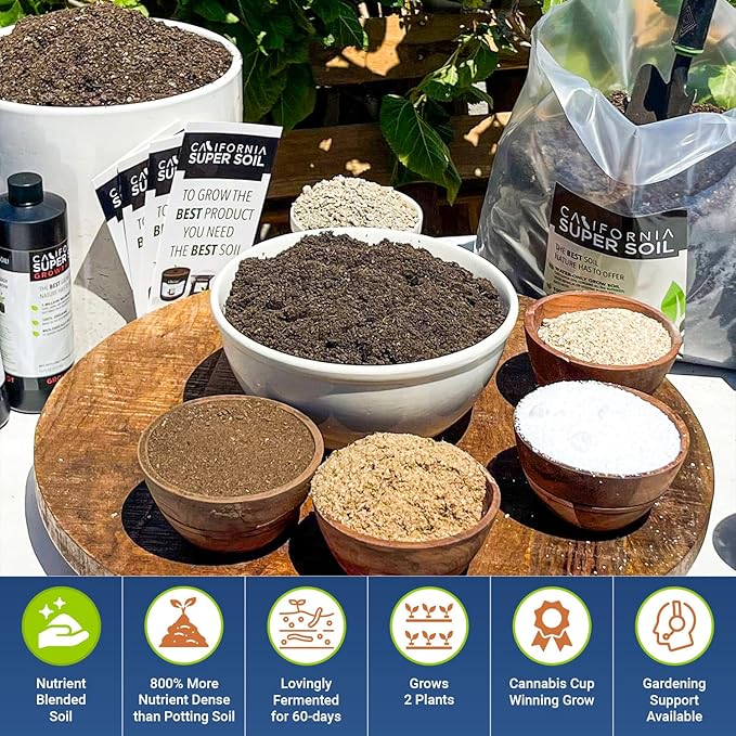 California Super Soil Premium 100% Organic Autoflower Super Soil - 18+ Nutrient Blend - Garden Soil for Indoor Grow Kit - 6Lbs Bag - Grows 2 Plants