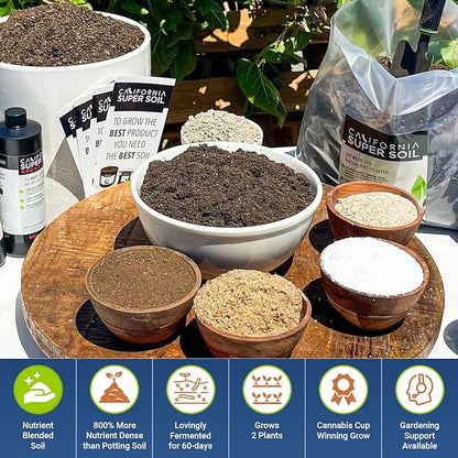 California Super Soil Premium 100% Organic Autoflower Super Soil - 18+ Nutrient Blend - Garden Soil for Indoor Grow Kit - 12Lbs Bag - Grows 4 Plants