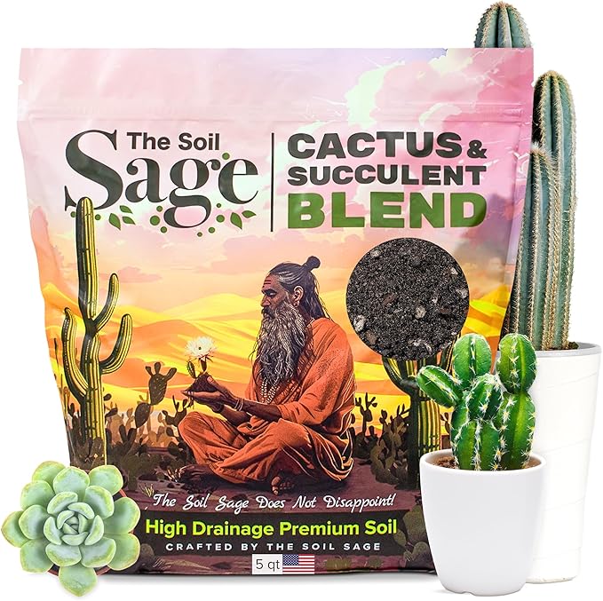Soil Sage Cactus & Succulent Potting Mix 5Qt - Premium Fast Draining Soil for Indoor Plants and Aloe Vera - High Drainage Blend for Healthy Roots and Growth - Made in USA