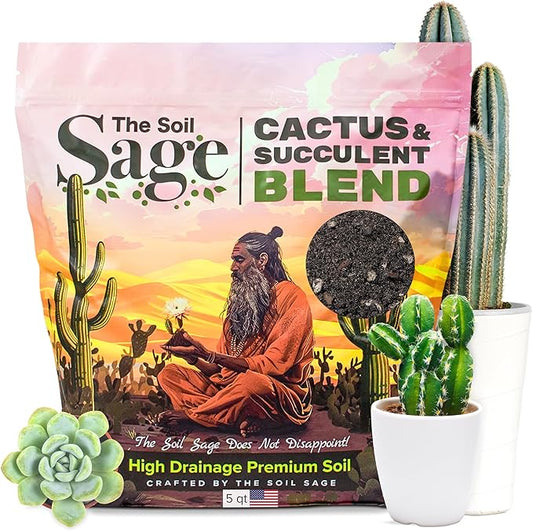 Soil Sage Cactus & Succulent Potting Mix 5Qt - Premium Fast Draining Soil for Indoor Plants and Aloe Vera - High Drainage Blend for Healthy Roots and Growth - Made in USA