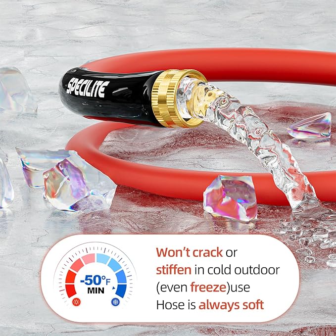 SPECILITE 3/4" Hot/Cold Short Leader Garden Water Hose 10 ft, -50℉-190℉, Flexible & Lightweight Rubber Pipes With 3/4" Brass Fittings for Yard, Outdoor, Farm, Red