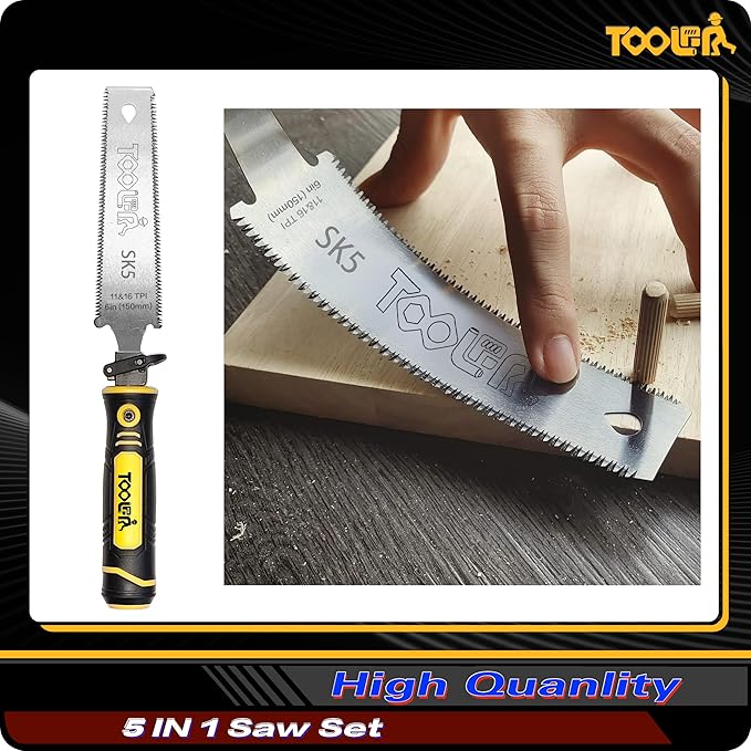 5-In-1 Multi Blades Hand Saw, 6 Inch(11T/16T) Double Edges Japanese Pull, DrywallSaw, HackSaw, Jab Saw, for Woodworking, Hard/Soft woods cutting, Metal, Blade Quick Change Mechanism.