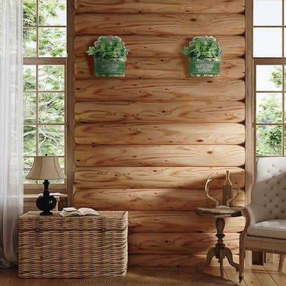 CVHOMEDECO. Farmhouse Metal Wall Planter Rustic Galvanized Flower Holder Wall Mount Flower pots for Indoor, Outdoor and Wall Decor, Set of 2 (Green)