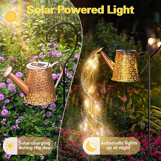 Solar Watering Can Lights,Metal Outdoor Garden Decor for Outside,IP65 Waterproof Hanging Lantern Lights, Yard Decorations Outdoor for Garden Pathway Christmas Gifts
