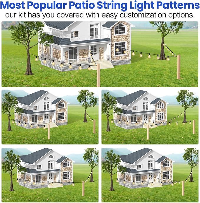 BLIKA String Light Hanging Kits, 250FT Coated Stainless Steel 304 Wire Rope, Outdoor Light Guide Wire, Globe String Light Suspension Kit Included Turnbuckles, Enough Accessories, Use Manual