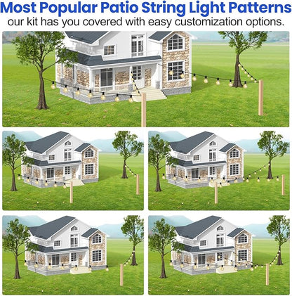 BLIKA String Light Hanging Kits, 170FT Coated Stainless Steel 304 Wire Rope, Outdoor Light Guide Wire, Globe String Light Suspension Kit Included Turnbuckles, Enough Accessories, Use Manual