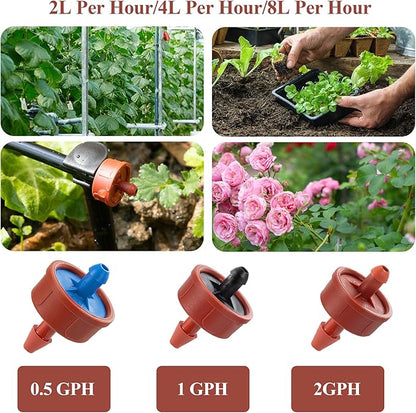 200Pcs 1 GPH Pressure Compensating Irrigation Spot Drippers,Constant Flow Barb Outlet Watering Dripper Emitters Heads Parts for 1/4 Inch Watering Tubing Line for Garden Pots Plant Irrigation Systems