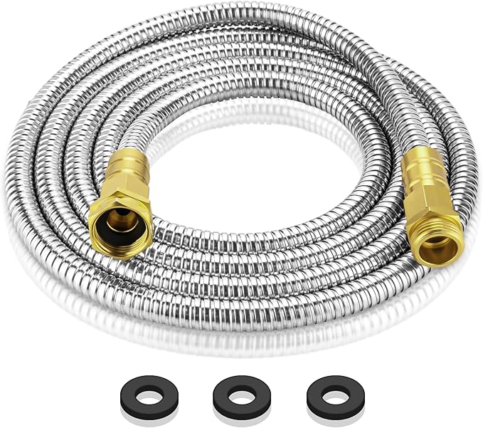 Garden Hose 10 FT, 304 Stainless Steel Metal Water Hose, Heavy Duty Flexible Leader Hose, Short Water Hose Kink Free Hose for Rv, Outdoor, Yard, No Bite, Leak proof and Durable
