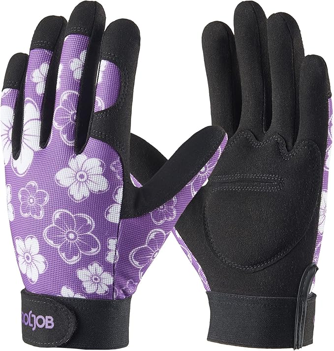 COOLJOB Large Gardening Work Gloves for Women Ladies, Thorn Proof for Rose Pruning, Cactus Handling, Blackberry Bush Planting, Puncture Resistant Anti-Slip Flexible, 1 Pair Purple L