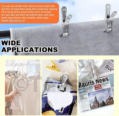 Tanstic 10pcs 6.3 Inch Stainless Steel Greenhouse Clamps Heavy Duty Garden Clips with Strong Grip and Large Open Mouth for Netting Holding