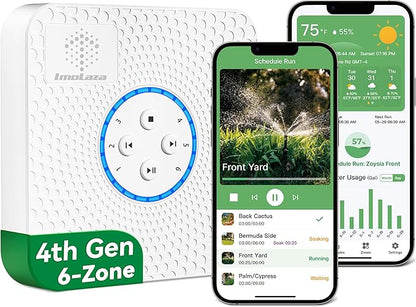 ImoLaza ET Master 4 Gen Smart Sprinkler Controller: Upgraded 6-Zone WiFi Irrigation Controller with Automated Watering, App Control, Smart Weather Skips and Fault Alerts