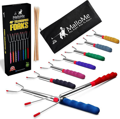 MalloMe Smores Sticks for Fire Pit Extra Long - Marshmallow Roasting Sticks Smores Kit -Smore Skewers Hot Dog Fork Campfire Cooking Equipment, Camping Essentials, Outdoor Campfire Accessories 45"8Pack
