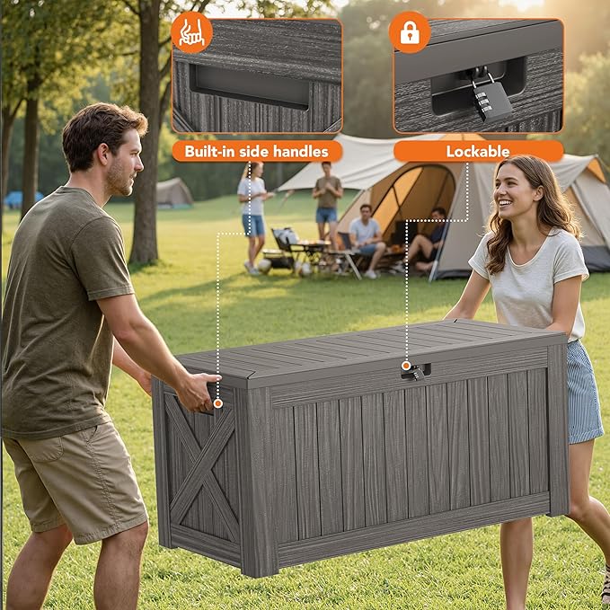 130 Gallon Deck Box Outdoor Indoor Waterproof Storage Box for Patio Furniture, Pool Accessories, Garden Tools, and Cushion Storage, Coffee