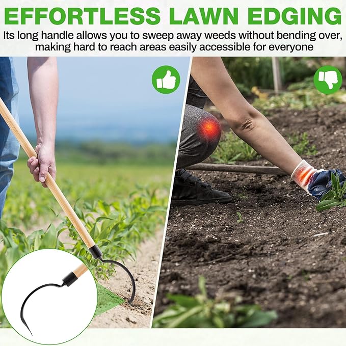 Long Handle Weeder Hook Garden Weeder Tool Versatile Cultivator Garden Tool 54 Inch Hardwood Handle with 8 Inch Alloy Steel Blade for Gardening, Yard, Lawn, Patio Digging, Edging and Planting