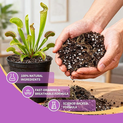 Premium Carnivorous Plant Soil for Venus Fly Trap Live Plants 4qt | New Upgraded Formula with High Drainage & Breathability