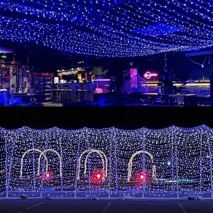 YEGUO 66ft 200 LED Christmas Lights Outdoor Waterproof, White and Blue String Light Indoor, Green Wire Twinkle Tree Light Plug in with Timer Memory 8 Modes