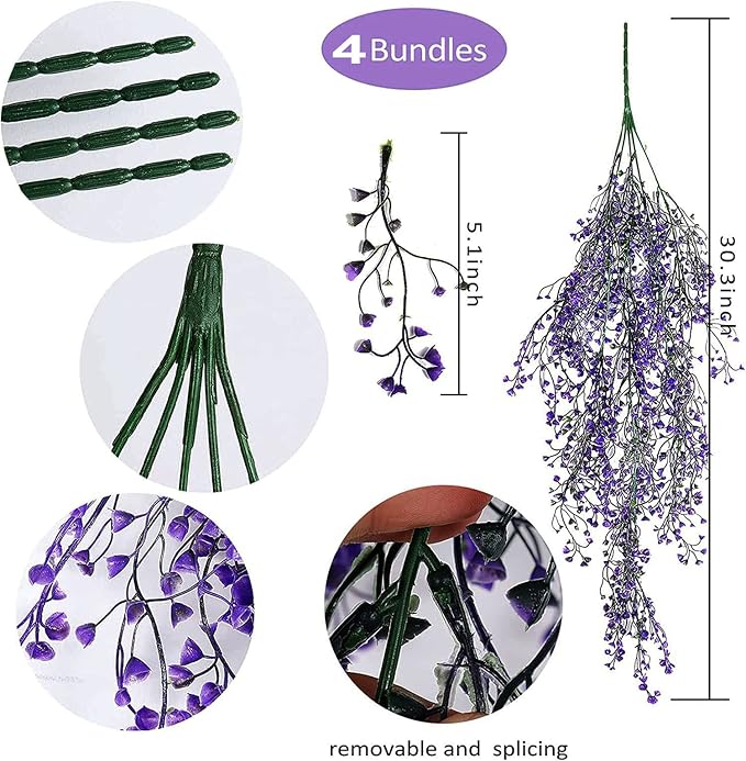 Toprooms Hanging Fake Plants,4 Pcs Faux Eucalyptus Leaf Greenery Vine Plant Faux Plants Fake Ivy Room Decor Home Garden Wedding Party Indoor Outdoor Decorations (4 Pcs Purple)
