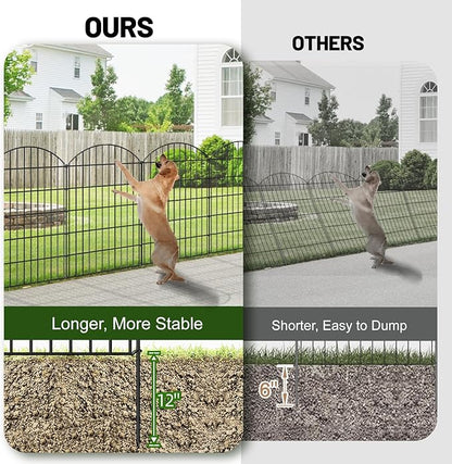 Metal Garden Fence 42in (H) x 23.3ft (L), 10 Panels + 11 Stakes Dog Fence Border Fence Animal Barrier, No Dig Garden Fencing for Yard Flower Bed Lawn Patio Outdoor, CTW4210 Black