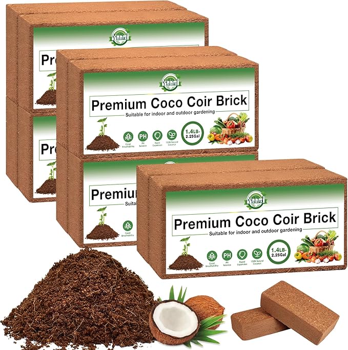 Halatool 10PCS Organic Coco Coir Brick, Compressed Coconut Coir Bricks Nutrient Potting Soil with Low EC & pH Balance, Premium Starting Soil Coconut Fiber Substrate for Plants Flowers Reptiles