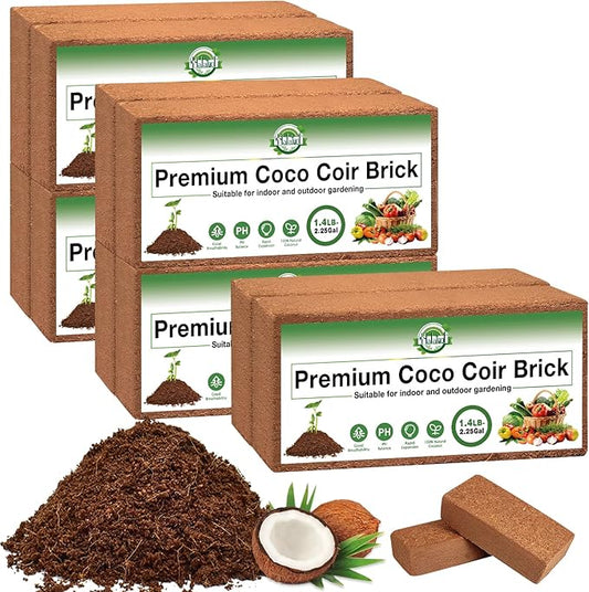 Halatool 10PCS Organic Coco Coir Brick, Compressed Coconut Coir Bricks Nutrient Potting Soil with Low EC & pH Balance, Premium Starting Soil Coconut Fiber Substrate for Plants Flowers Reptiles