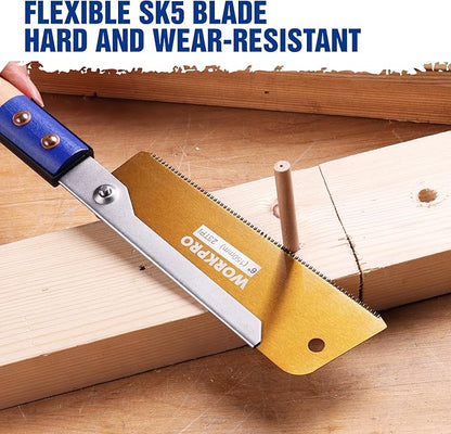 WORKPRO 6 Inch Japanese Pull Saw, 23 TPI SK5 Flexible Blade Dovetail Saw with Non-Slip Beech Handle for Dovetails, Tenons and Precision Woodworking