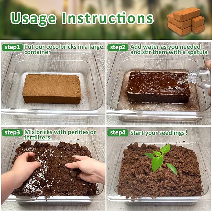 Riare 6pcs Organic Coco Coir Bricks Soil Blocks- 100% Natural Compressed Coco Peat Brick Coconut Fiber Substrate with Low EC& pH Balance, High Expansion Coco Coir Pith Coconut Husk for Garden