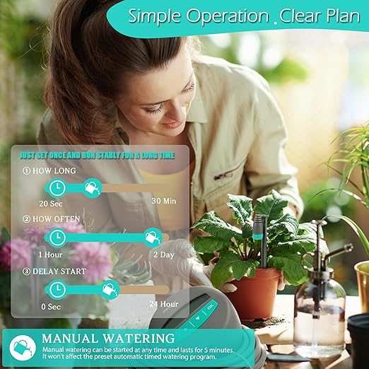 Zeego Automatic Drip Irrigation Kit with Digital Programmable Water Timer, 10 Potted Indoor Outdoor Houseplants Support (Incremental Support), Smart DIY Watering Schedules/Modes