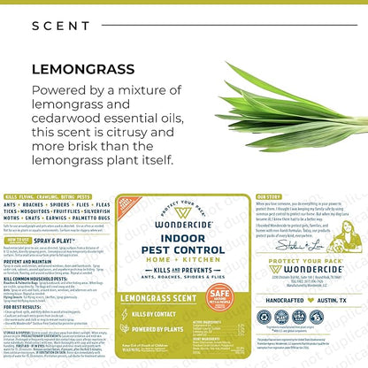 Wondercide - Indoor Pest Control Spray for Home and Kitchen - Ant, Roach, Spider, Fly, Flea, Bug Killer and Insect Repellent - with Natural Essential Oils - Pet and Family Safe — Lemongrass 16 oz