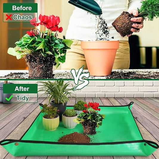 2 PCS 27 "x 27" Repotting Mat for Indoor Plant Transplanting and Mess Control Thickened Waterproof Potting Tray Foldable Succulent Potting Mat Portable Gardening Mat Green